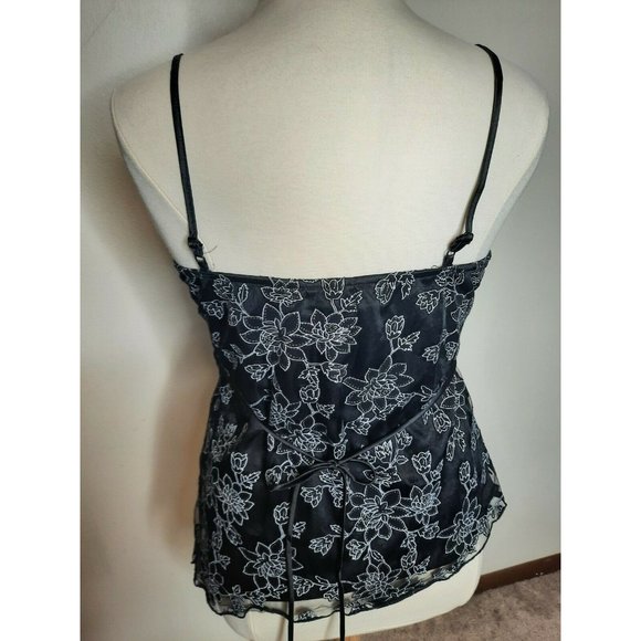 Vtg 90's  Black Satin Chiffon Floral Tank Large - Picture 11 of 11